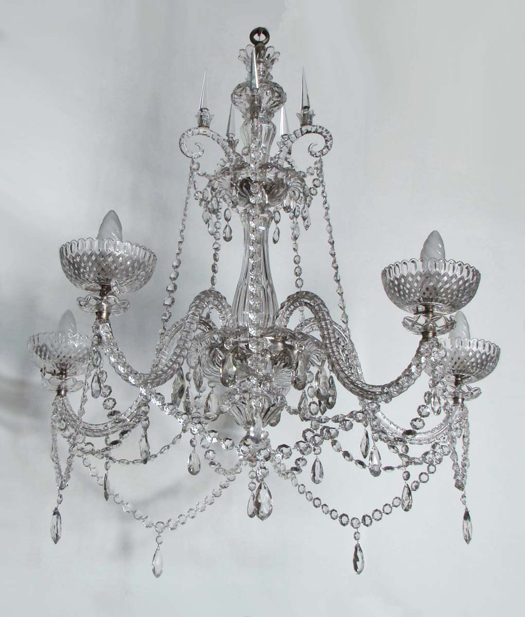 English F&C Osler & Co of Birmingham cut-glass five-light chandelier