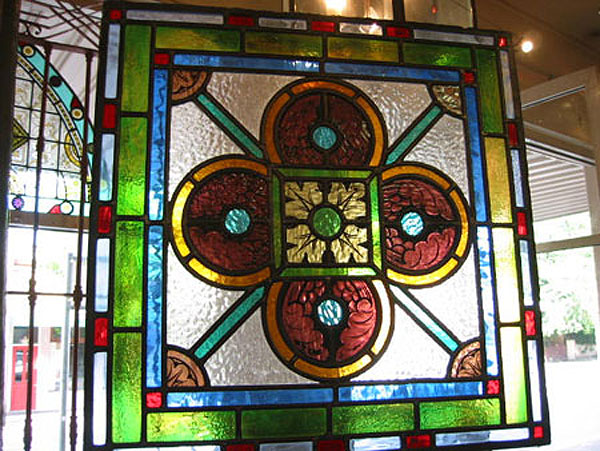 Leadlight window with coloured glass